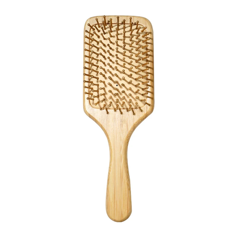 Bamboo Hair Brush - Natural Wooden Anti-Static Comb & Scalp Massager, Air Cushion Design for Detangling (Women/Men)