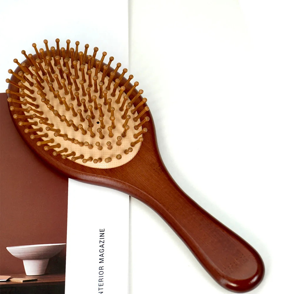 Bamboo Hair Brush - Natural Wooden Anti-Static Comb & Scalp Massager, Air Cushion Design for Detangling (Women/Men)
