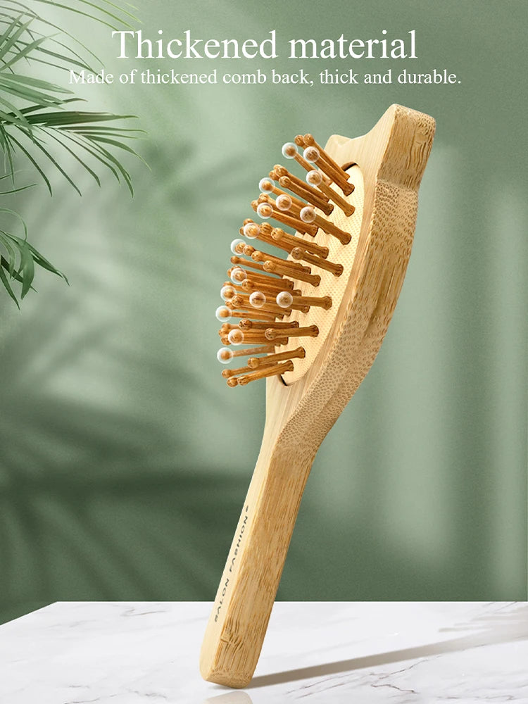 Bamboo Hair Brush - Natural Wooden Anti-Static Comb & Scalp Massager, Air Cushion Design for Detangling (Women/Men)