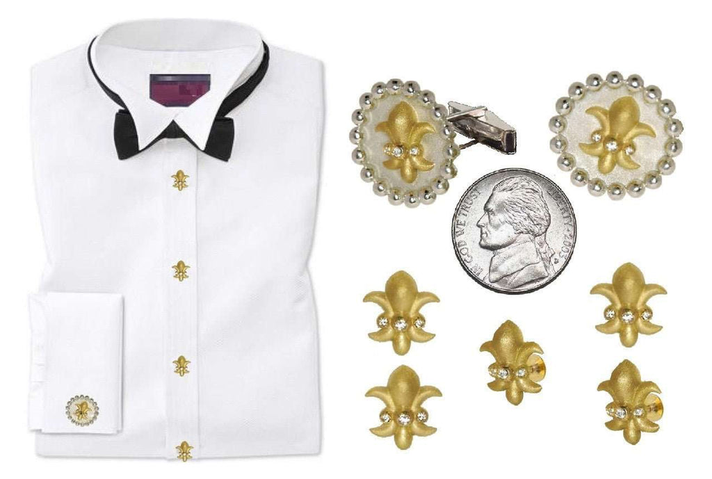 Fleur De Lis Tuxedo Shirt Studs: Diamonds in Sterling Silver - Curated Sparkle Parlor