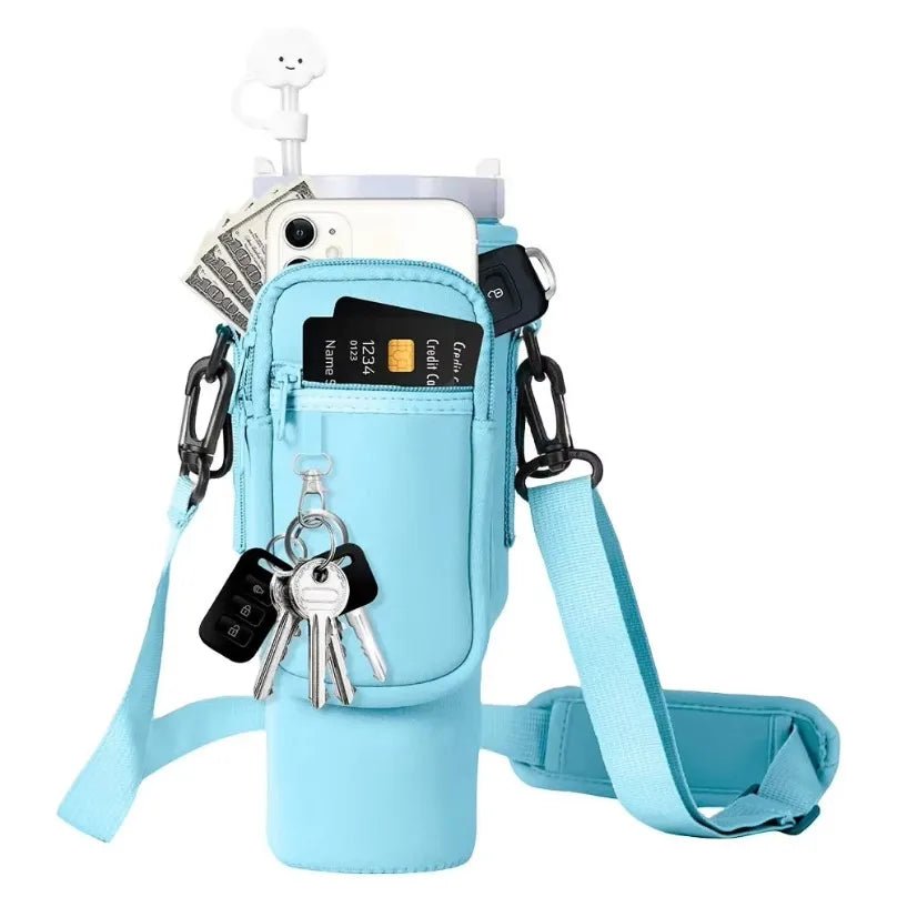 40oz Neoprene Water Bottle Carrier Bag with Adjustable Shoulder Strap Water Bottle Holder Pouch For Stanley Quencher Cup Sleeve - Curated Sparkle Parlor