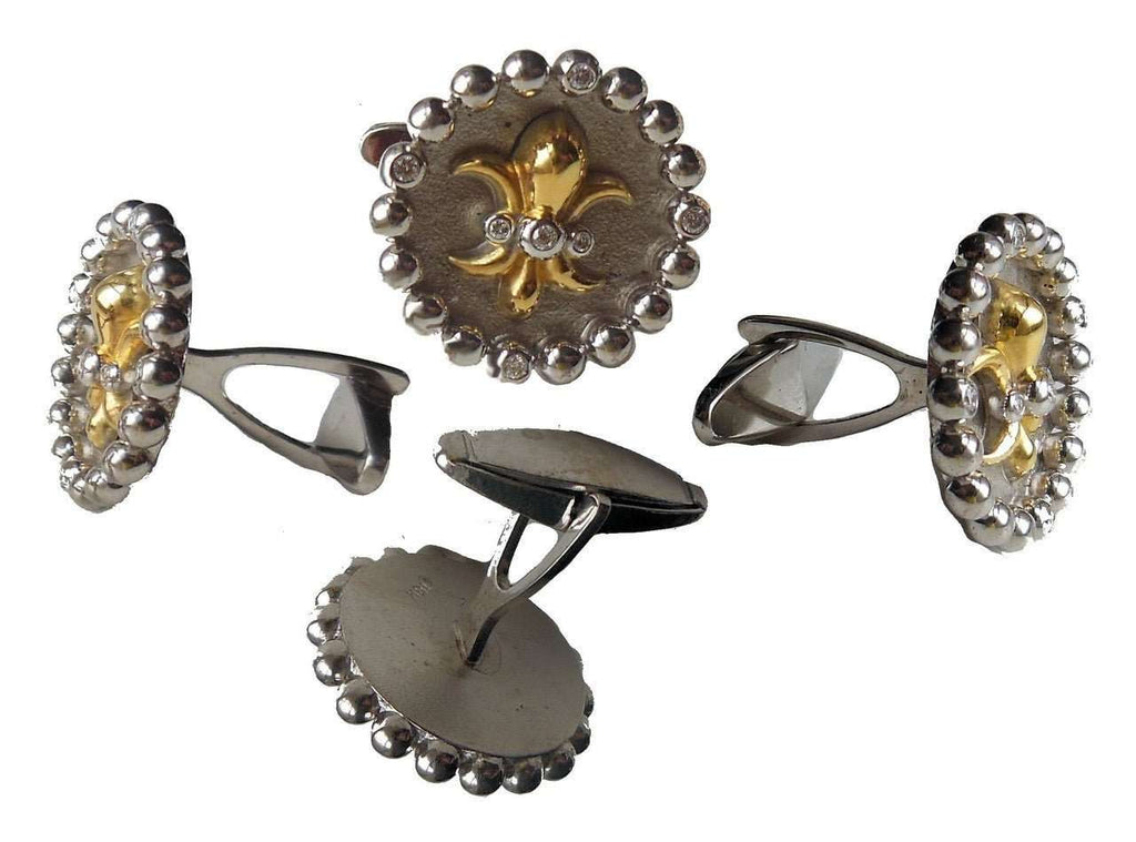 Fleur De Lis Tuxedo Shirt Studs: Diamonds in Sterling Silver - Curated Sparkle Parlor