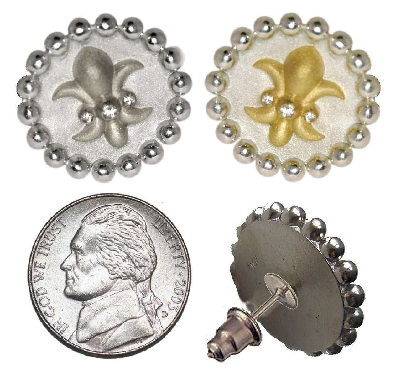 Fleur De Lis Tuxedo Shirt Studs: Diamonds in Sterling Silver - Curated Sparkle Parlor