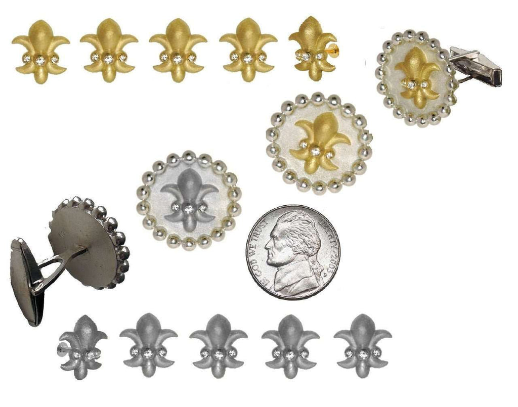 Fleur De Lis Tuxedo Shirt Studs: Diamonds in Sterling Silver - Curated Sparkle Parlor