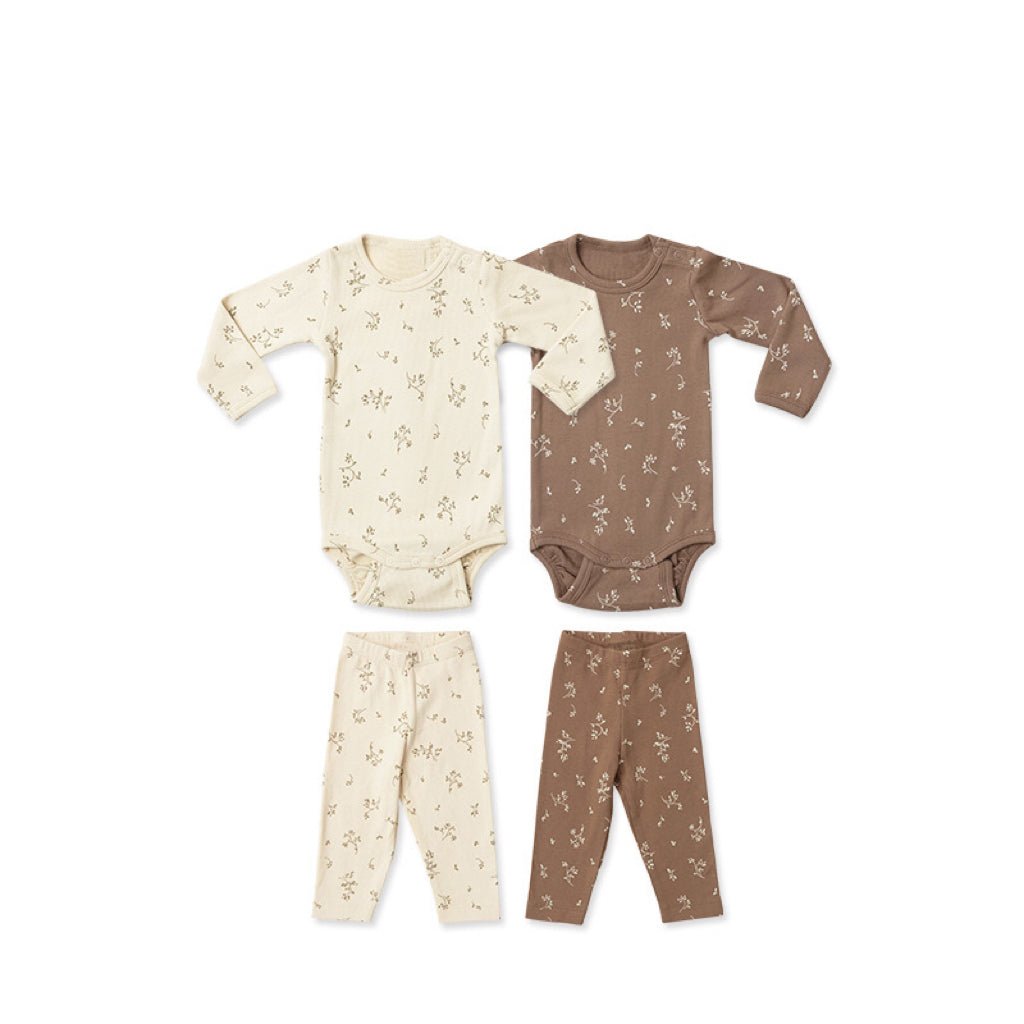 Baby Cartoon & Floral Pattern Long Sleeve Onesies With Pants Sets - Curated Sparkle Parlor