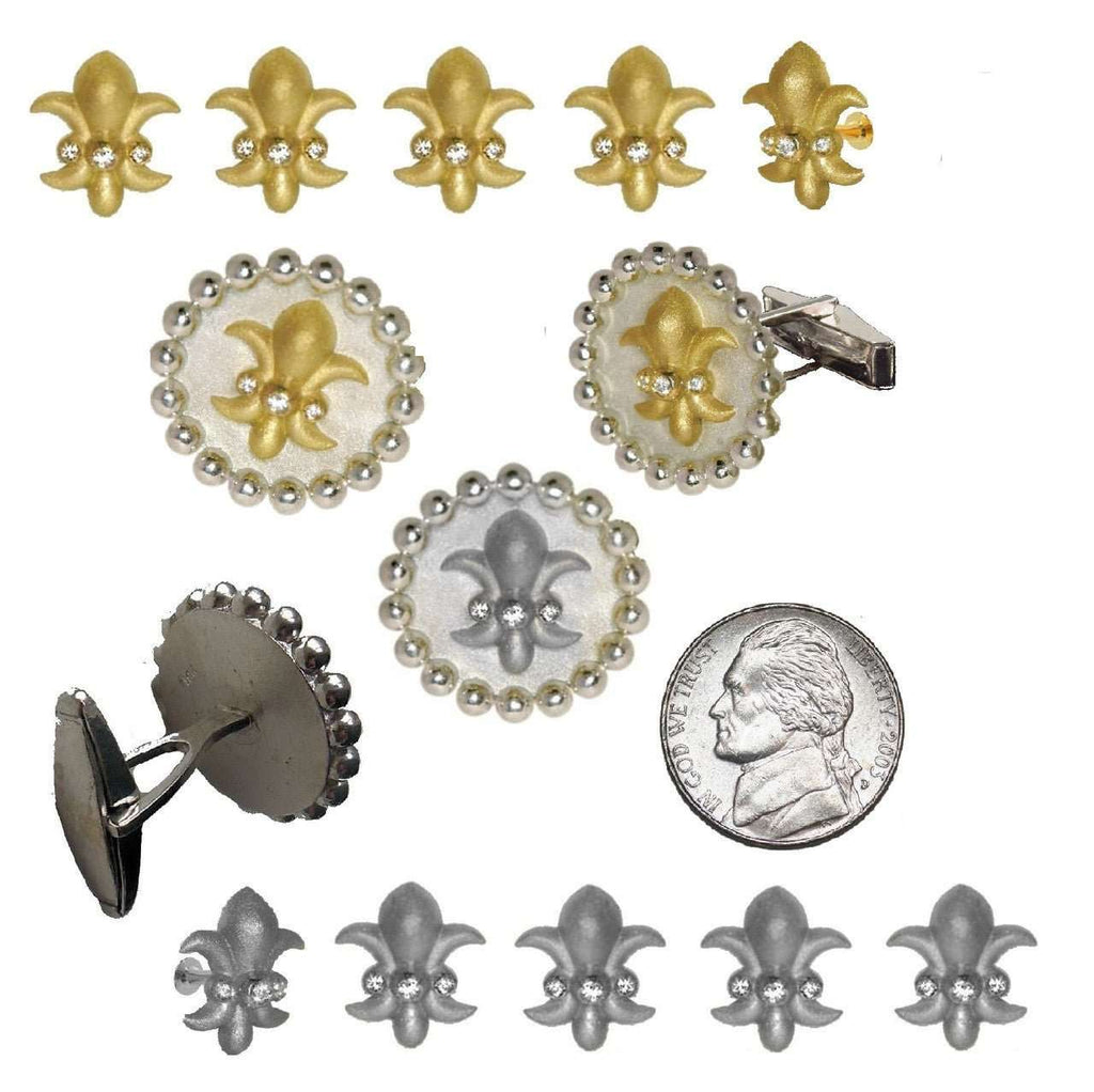 Fleur De Lis Tuxedo Shirt Studs: Diamonds in Sterling Silver - Curated Sparkle Parlor