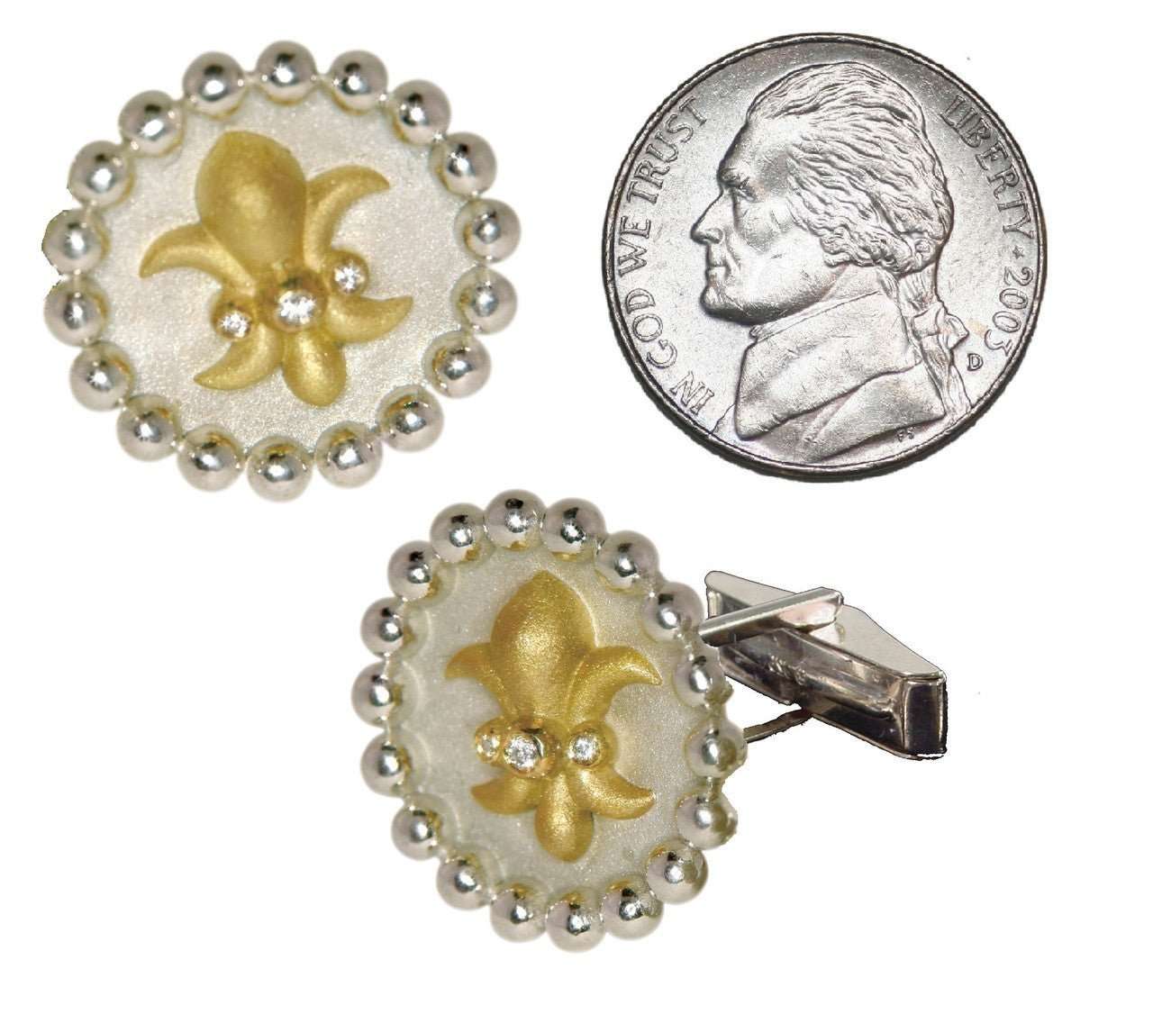 Fleur De Lis Tuxedo Shirt Studs: Diamonds in Sterling Silver - Curated Sparkle Parlor