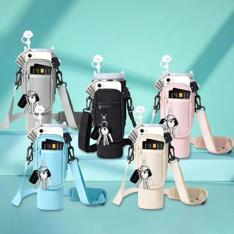 40oz Neoprene Water Bottle Carrier Bag with Adjustable Shoulder Strap Water Bottle Holder Pouch For Stanley Quencher Cup Sleeve - Curated Sparkle Parlor