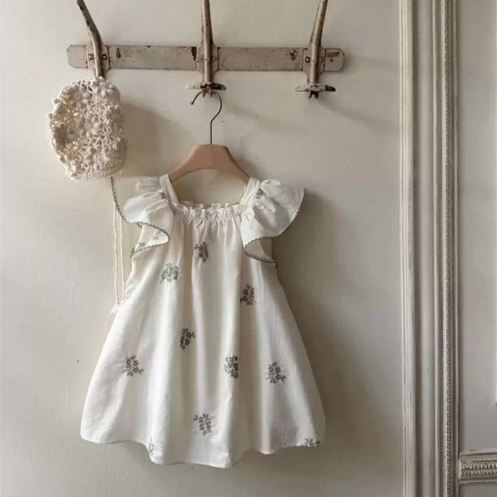 Summer Hot Selling Baby Kids Girls Fly Sleeves Flowers Pattern Embroidered Princess Dress - Curated Sparkle Parlor
