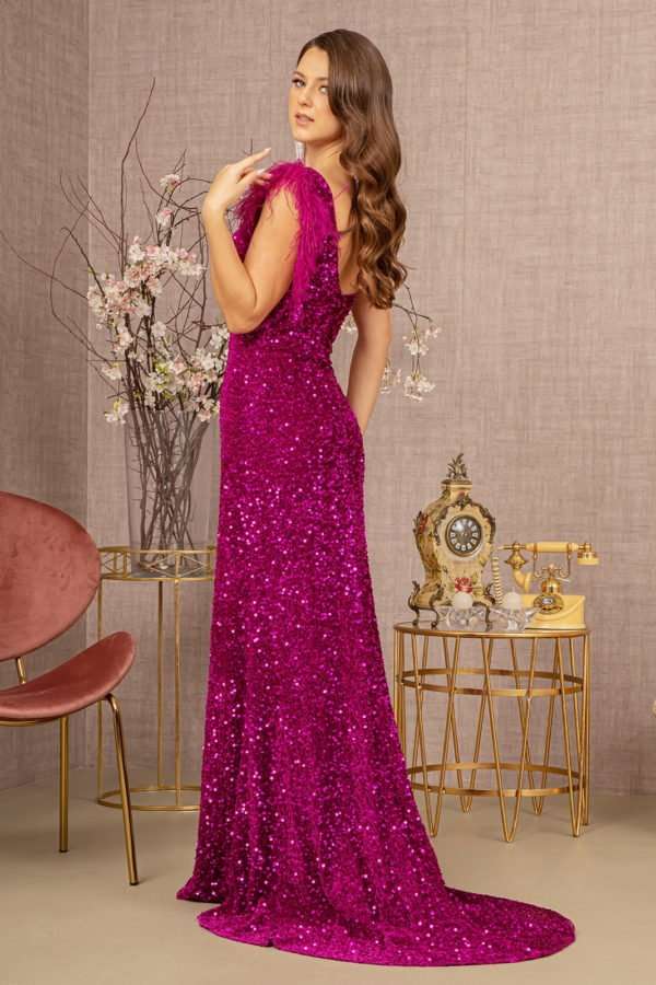 Asymmetric Sleeveless Feather Sequin Velvet Mermaid Dress - Curated Sparkle Parlor