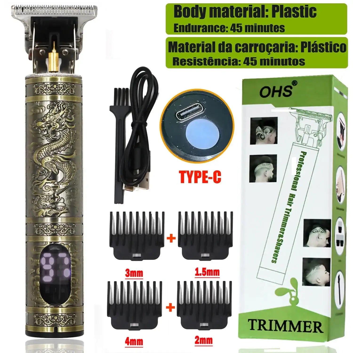 Vintage Hair Clipper Cordless Trimmer portable USB Fast Charging Hair Cut Machine Electric Shaver - Curated Sparkle Parlor