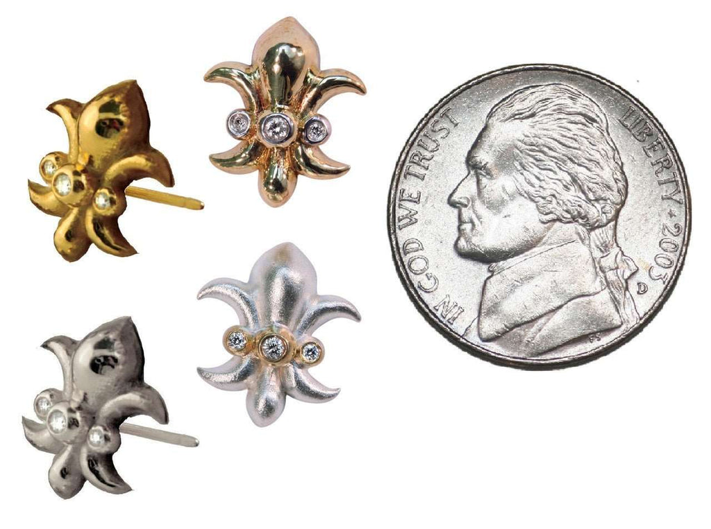 Fleur De Lis Tuxedo Shirt Studs: Diamonds in Sterling Silver - Curated Sparkle Parlor