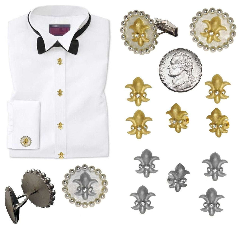Fleur De Lis Tuxedo Shirt Studs: Diamonds in Sterling Silver - Curated Sparkle Parlor
