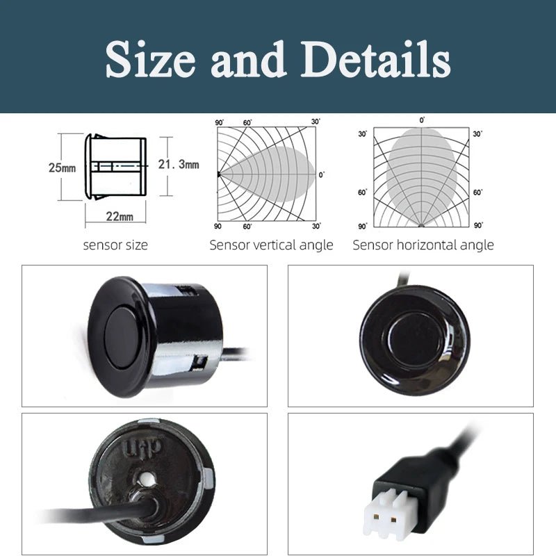 Hippcron 4PCS 22mm Car Parking Sensors Backup Radar System Black Red Blue Gold Grey Silver Champagne Gold White Color Sensor - Curated Sparkle Parlor