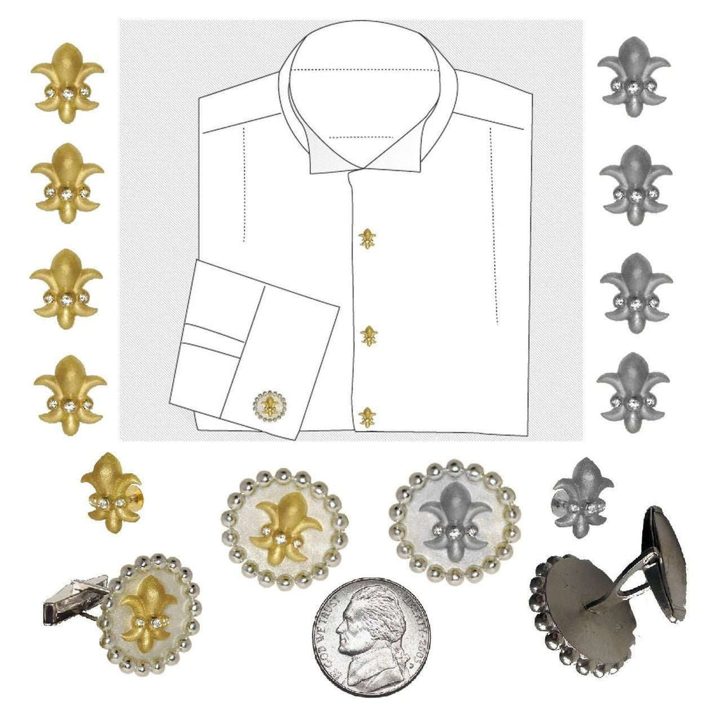 Fleur De Lis Tuxedo Shirt Studs: Diamonds in Sterling Silver - Curated Sparkle Parlor