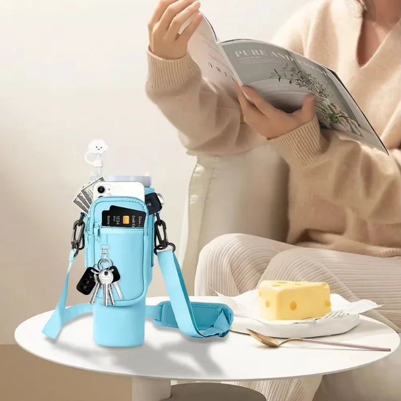 40oz Neoprene Water Bottle Carrier Bag with Adjustable Shoulder Strap Water Bottle Holder Pouch For Stanley Quencher Cup Sleeve - Curated Sparkle Parlor