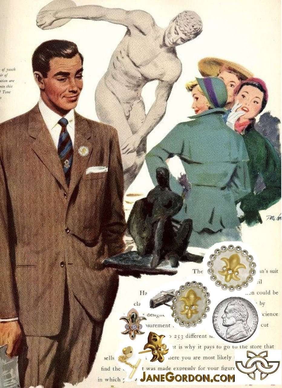 Fleur De Lis Tuxedo Shirt Studs: Diamonds in Sterling Silver - Curated Sparkle Parlor